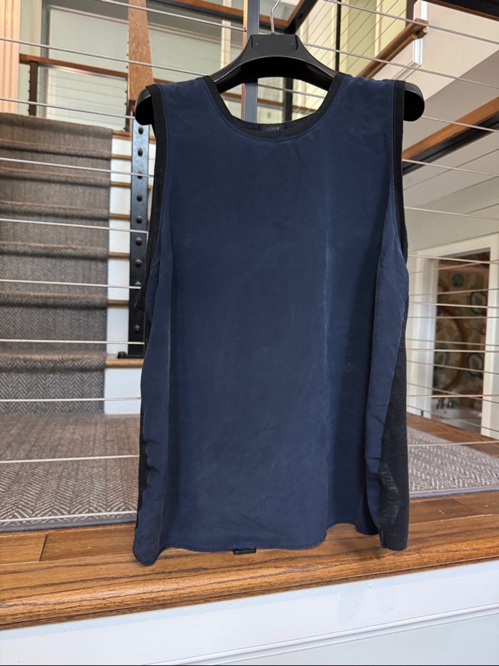 J Crew Sleeveless Navy Blue Top with black back